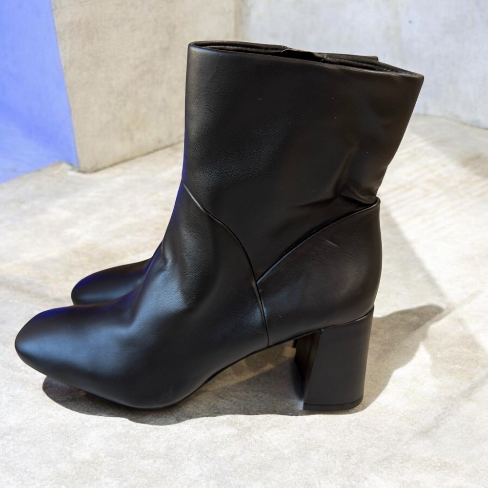 Black Minimalist Square Toe‎ Ankle Boots Block Heel Streetwear Chic Modern Style
